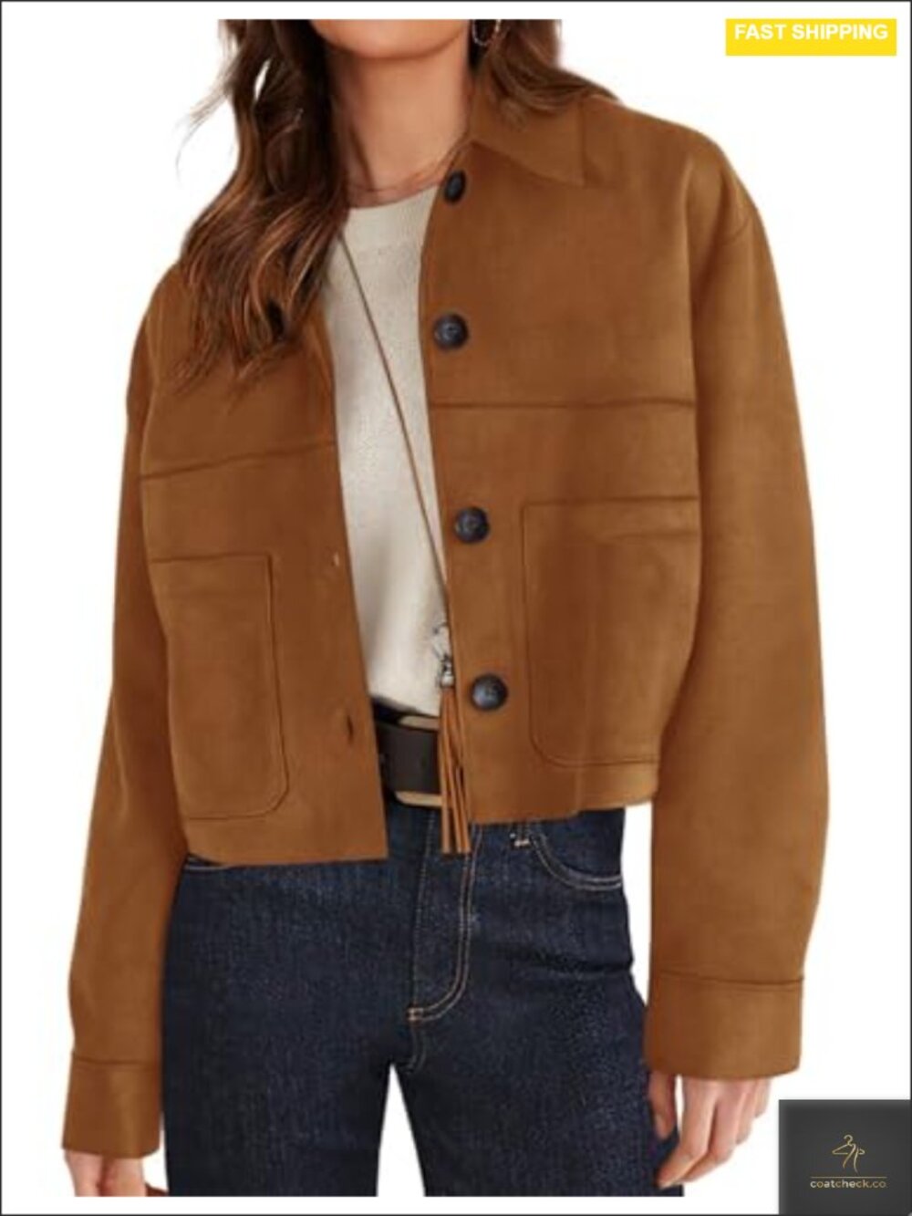 Faux Suede Shacket Jacket Lightweight Cropped Aviator Coat